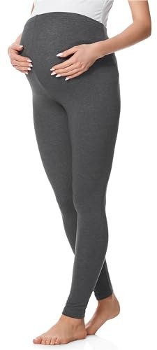 Be Mammy Lange Umstandsleggings aus Baumwolle Leggings für Schwangere Umstands Leggings Schwangerschafts Unterhosen mit Hoher Bund Weich und Elastisch BE20-230 (Dunkel Melange, S)