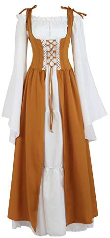 Josamogre Médiévale Renaissance Robes Maxi Parti Costume Vintage Déguisements Halloween Gothique Femmes Cosplay Déguisement Carnaval Victorien Jaune L