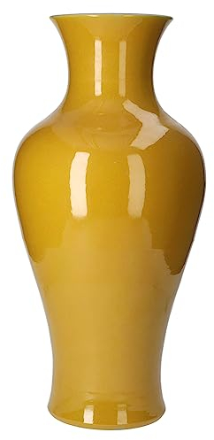 Keyhome STORE - Elegante Keramikvase mit gelbem Dekor - Potiche aus Porzellan im klassischen Stil Dekor Dekor Majolika (gelbe Amphore Vase)
