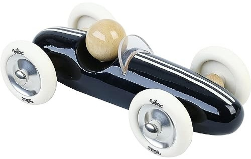 Vilac Vintage Grand Prix Wooden Racing Push and Pull Toy Car, Comes In Lovely Box, Handcrafted In France, 18 x 10 x 7 cm, 2 Years+, Black