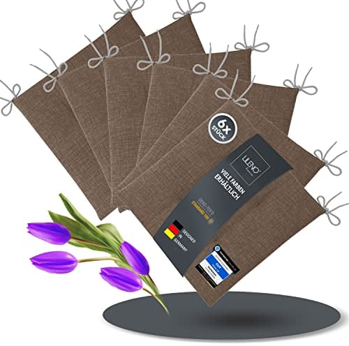 LILENO HOME 6er Set Stuhlkissen Hellbraun (40x40x4,5 cm) - Sitzkissen für Gartenstuhl, Küche oder Esszimmerstuhl - Bequeme UV-beständige Indoor u. Outdoor Stuhlauflage als Stuhl Kissen