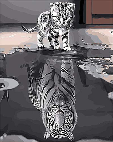 Peinture par numéros pour adultes et enfants Amiiba - Kit de peinture acrylique par numéro - Motif chat noir et blanc - 40,6 x 50,8 cm - Sans cadre