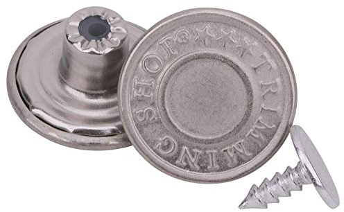 Trimming Shop Jeansknopf aus Messing, 17 mm, strapazierfähig, mit Aluminiumstiften auf der Rückseite, Niete zur Reparatur von Kleidung, Jeans, Jacken, Röcken, Mattes Silber, 10-teiliges Set