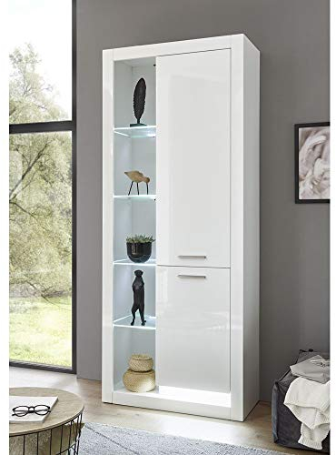 Lomadox Vitrinenschrank in Hochglanz weiß, Stauraumelement mit 2 Türen rechts montierbar, LED-Beleuchtung, B/H/T: 80/195/37cm