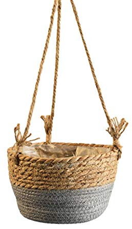 Redsa Fioriera da appendere in paglia da 20 cm in corda di iuta da appendere per piante grasse e piccole piante da interno e da esterno