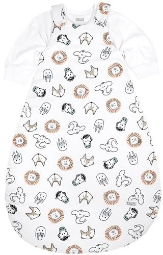 Meyco Baby Animal Schlafsack 2-teilig, gefüttert (aus 100% Baumwolle, mit Rundum-Reißverschluss, hautfreundlich, Faltenresistent, Größe: 68/74), Mehrfarbig