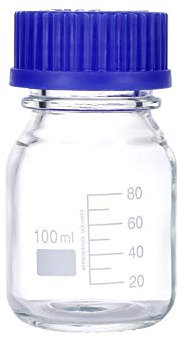 Pastein Pyrex Glasflasche Apothekerflasche mit Abstufung, rund, 100 ml, mit Schraubverschluss GL45, Blau, 20 Stück