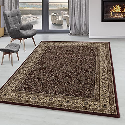 SIMPEX Orientteppich Rot 240x340 cm Kurzflor Teppich im klassischen Vintage Stil für großes Wohnzimmer, Essbereich, offene Räume Pflegeleicht, strapazierfähig, dekorative Raumwirkung