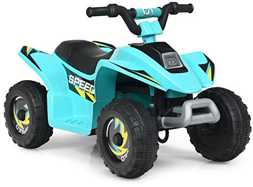 DREAMADE Quad Voiture Électrique pour Enfants, Mini Voiture Buggy Rechargeable avec Batterie 6V, Bouton Avant/Arrière, Poignée et Siège Ergonomiques, pour Enfant de Plus de 3 Ans (Bleu-Vert)
