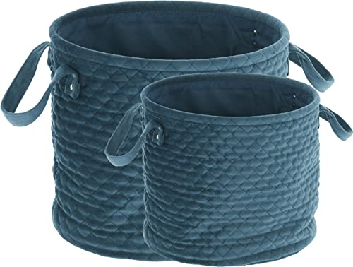 matrasa 2er Set Dekokorb Samt mit Karonaht - Aufbewahrungskorb Korb Körbe 26x30cm & 21x22cm Petrol