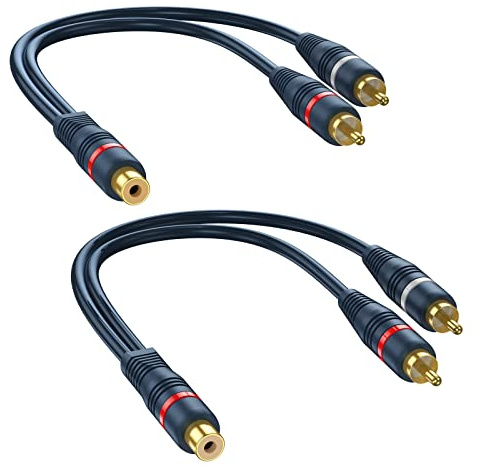 DteeDck RCA Splitter 1 Female to 2 Male 2 Pack, RCA Y Splitter Audio Video Cable Split Adapter Dark Blue - 8 inch