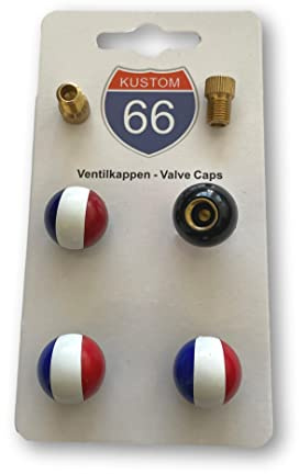 4er Set Ventilkappen + 2 Fahrradadapter - Frankreich Flagge - für jedes Auto, Motorrad und Fahrrad geeignet