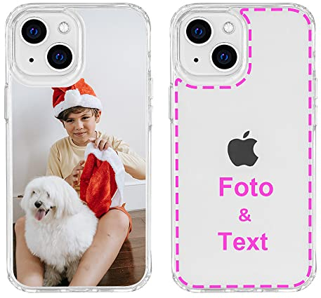 MXCUSTOM Personalisierte Handyhülle für Apple iPhone 14, Benutzerdefiniert Hülle mit Eigenem Foto Bild Text Schutzhülle [Weicher Polsterstoßfänger + Harter Rückseite] (HIC-CR-P1)