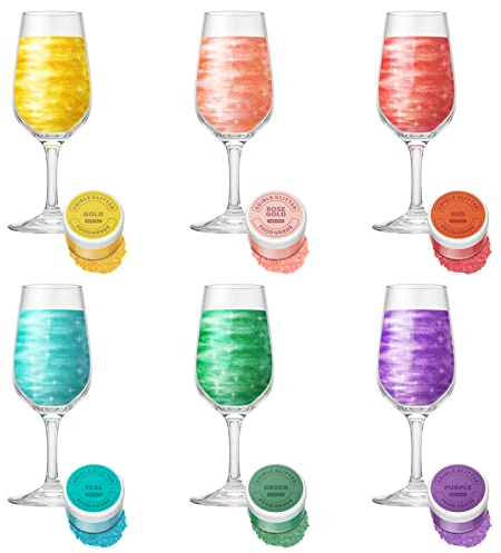 Paillettes Comestibles pour Boissons 6 Couleurs, Jelife Ensemble de Poudre Alimentaire Paillettes sans Goût Poudre de Paillettes à Boire pour Liqueur, Cocktails, Vin, Champagne (4g)