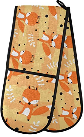 Double Oven Glove Funny Fox Heat Resistant Double Ovens Mitt Modern Cooking Gloves Potholders