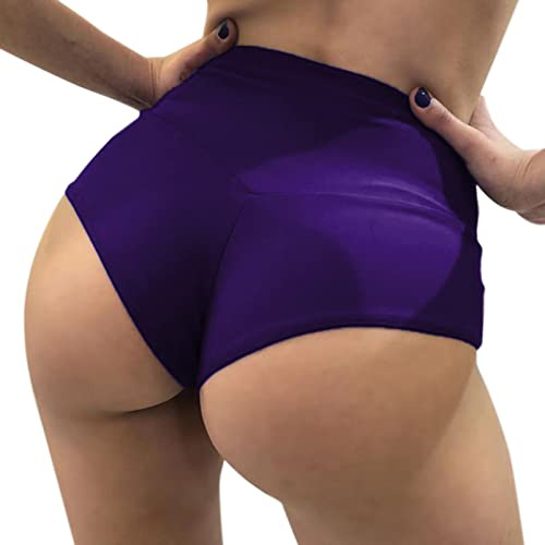 Shorts Pole Dance Damen – Frauen Hohe Taille Einfarbig Schlank Hüfte Stretch Hose Gesäß Bauch Sport Yoga Hose einfarbig Casual Hose Hohe Taille Chic Blau Yogahose Einfarbige Freizeithose