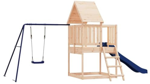 vidaXL Spielturm, Klettergerüst mit Rutsche Leiter Schaukel, Kinder Kletterturm mit Holzdach, Spiel-Zubehör für Garten, Holz Spielplatz, Massivholz Kiefer