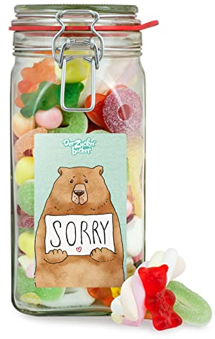 „Sorry“ Süßigkeitenglas – bunter Süßigkeiten-Mix im großen Glas, tolle Geschenkidee zum Entschuldigen