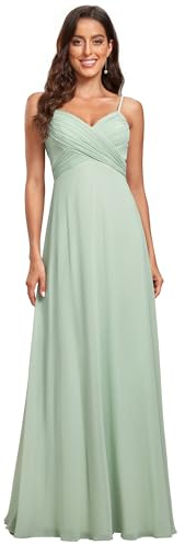 Ever-Pretty Robe de Soirée Femme Longue A Line Col V à Bretelles Mousseline de Soie Sexy Vert Menthe 44