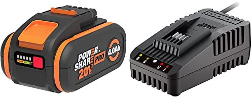 WORX PowerShare Pro Batterie WA3014 Li-ION 20 V 4000 mAh Rechargeable Puissante avec Indicateur d'état de Charge Intégré pour Tous Les Appareils Worx & Chargeur 20 V Li-ION 2.0 A - WA3880