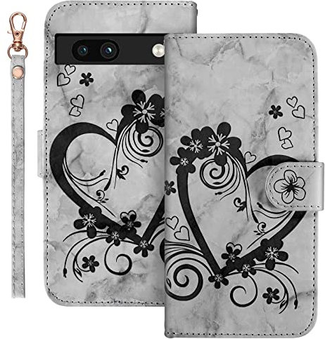 Auslbin Flip Case for Google Pixel 7A 6.1, Love PU Leather Mobile Cover with Wristband for Google Pixel 7A 5G, Blue