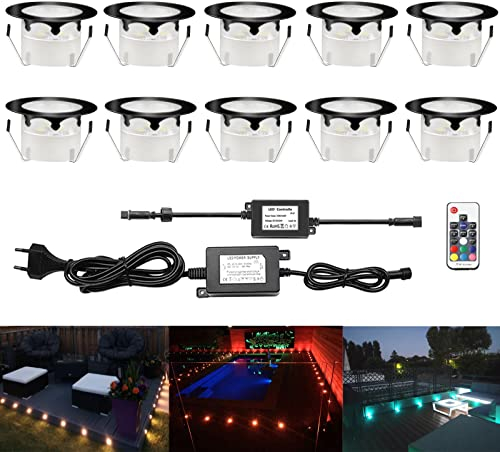 CHNXU 10er Set Terrassen Einbaustrahler RGBWW Boden Einbauleuchten Außen RGB + Warmweiß LED Treppen Beleuchtung Ø45mm Bodeneinbaustrahler IP67 Wasserdicht Einbauspots für Garten Küche Balkon, Schwarz