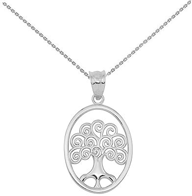 9 ct White Gold Tree of Life Filigree Swirl Celtic Pendant Necklace (Available Chain Length 16- 18- 20- 22) 16