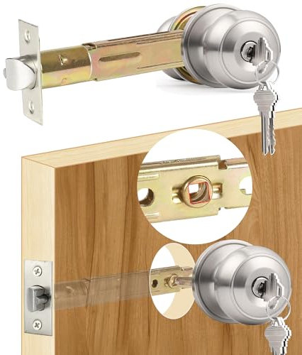 5 Backset Entry Door Latch with Standard Keyed Knobset, 19/64 (7.6mm) Square Interface with Square Corner Faceplate, Non-Handed, Satin Nickel