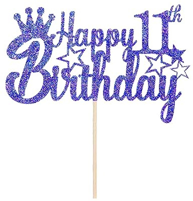 11th Birthday Cake Toppers, Happy 11th Birthday Cake Topper Glitter Star 11 Fabulous Cake Pick Birthday Sign Cake Decorations for Boys Girls 11 Years Old Birthday Party (Blue)