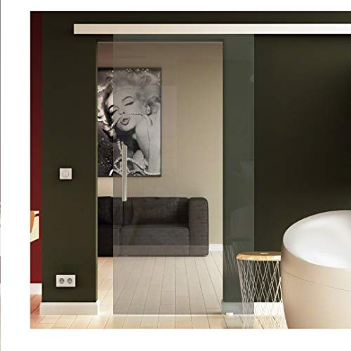 Glasschiebetür 205x90 cm (HxB) Klarglas Sadora® SlimLine-System komplett Laufschiene und Stangengriff beidseitig, ESG-Sicherheitsglas aus Deutschland. Glas & Schienensystem