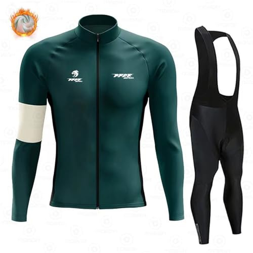 Abbigliamento Ciclismo Uomo Invernale Tuta da Ciclista Manica Lunga Completo MTB Bici,Maglia Bicicletta Termico Vello Giacca e Pantaloni Salopette con 9D Imbottiti Gel (E,S)