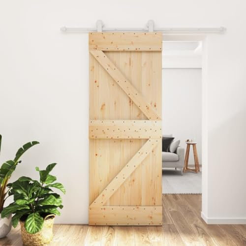 Festnight Schiebetür Komplettset mit Tür Schiebetürbeschlag Innen Schiebetürsystem Holz mit Beschlag Innentür Holztür Holzschiebetür Zimmertüren Scheunentür Schiebetüren Beschlagset 80x210 cm