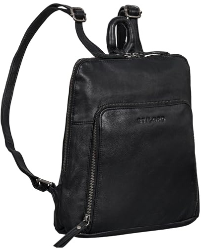 STILORD Sally Vintage Rucksack Damen Leder Klein 10,1 Zoll Tablet Tagesrucksack Echtleder Kleiner Damenrucksack City Daypack Mini Kompakt Farbe:schwarz