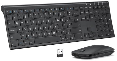 Rechargeable Wireless Keyboard and Mouse Set, seenda Ultra Slim Silent USB keyboard Mouse, Full Size Keyboard with Number Pad QWERTY UK Layout for Windows PC Laptop Desktop Computer, Black