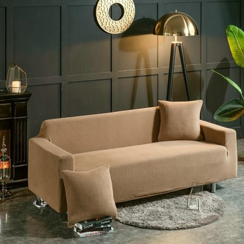 Bishilin Sofabezug Ecksofa 4 Sitzer Khaki, Überwurf Sofa Stretch 235-300CM Nordisch Einfarbig Couchbezug Eckcouch Universal