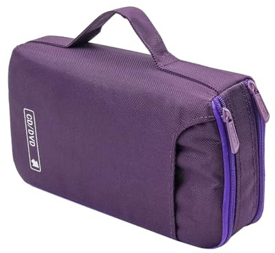 ZONADAH Storage Case 96 Disc CD Case Holder Storage Organizer DVD Binder DVD Portable Canvas Wallet Case Holder Large Capacity Travel VCD Storage Protective Case Bag Purple