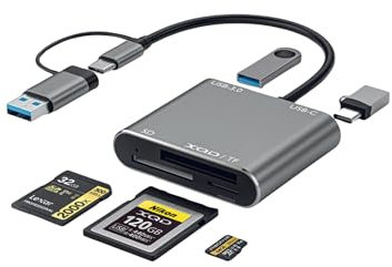 Upraged USB TYPE C XQD SD Card Reader, 5 in 1 Multi Memory Card Reader, High-Speed USB Hub, Compatible with Sony G/M Series, Mark, SDHC, SDXC TF microSD XC Stick for Windows, Mac OS, Chrome OS & Linux