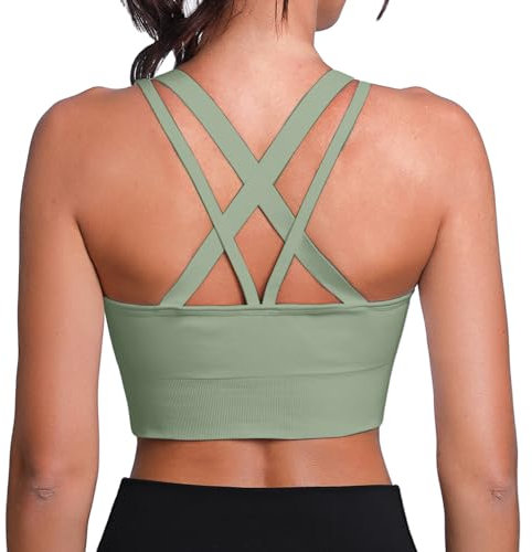 Leversic Sport BH Damen Push up, Sports Bra Ohne Bügel Sport BH Rückenfrei, mit Breiten Trägern für Besseren Halt und Unterstützung, 1pc Grün, L