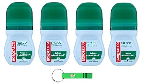 4x Borotalco Fresco Deodorante Deo Roll-On,Frischer Talkum-Duft,Dreifacher Schutz vor Schweiß und extra Trocken Effekt,50ml + Beni Culinari Kostenloser Schlüsselanhänger