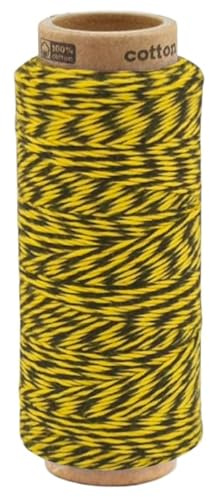 fuwi Baumwollkordel 1 mm - Baumwollschnur & Bäckergarn, 100 m zweifarbig - für Makramee, Geschenkband und Dekoration, 100% neue Baumwolle, matt und farbecht (9006 Schwarz - Gelb)