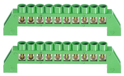10 posizioni, morsettiera neutra verde, barra collettrice, barra di messa a terra in ottone con morsetti a vite per scatola elettrica (2 pezzi)