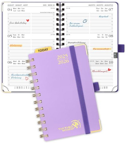 POPRUN Taschenkalender 2025 2026 Klein Ringbuch mit Hardcover, ca. A6 (16 x 10,5 cm) - Kalender 2025 2026 Klein (Aug.2025-Dez.2026) - Wochenplaner mit Vergoldete Schutzecken - Violett