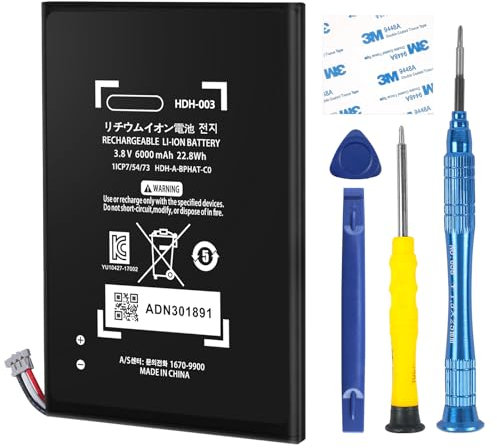 HDH-003 Battery 6000mAh Upgraded New 0 Cycle Battery Replacement for Nintendo Switch Lite, HDH-003 HDH-001 Game Console with Replacement Tool Kits
