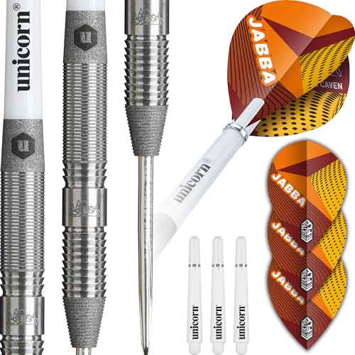 Unicorn Darts Set Global | Jamie Caven | 90% Natural Tungsten Barrels with Tactile Sandblasted Grey Ring Accents | Durable Stunning Ultrafly Flights | Steel Tip Volute Points | 25 g
