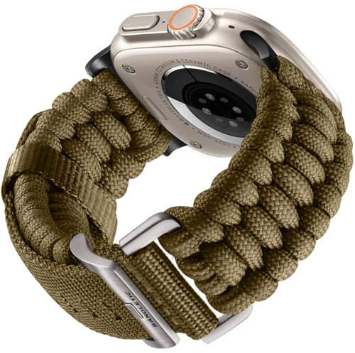 Bandletic kompatibel mit Apple Watch Ultra 2 Armbänder - Paracord Nylon Armband 49mm 45mm 46mm 44mm für iWatch Series Ultra SE 10 9 8 7 6 5 4, 42mm (3 2 1) Sport Armbänder für Herren Damen