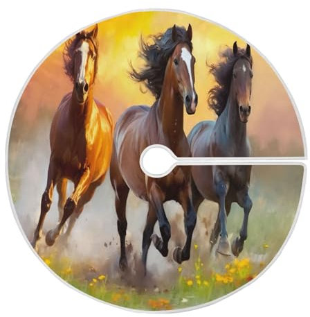 Tappeto Albero di Natale Running Horses Gonna Base Tappetino Copertura Morbido Tappetino per Albero di Natale Protezion Copri Base Albero Natale per Capodanno Festa Natale L