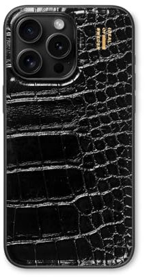 IDEAL OF SWEDEN Veganes Leder iPhone 15 Pro Max Hülle MagSafe – Schwarzes Croco Design, Dünnes & Leichtes Case, Stoßfest & Stylisch Und Langlebig Für Optimalen Schutz Im Alltag