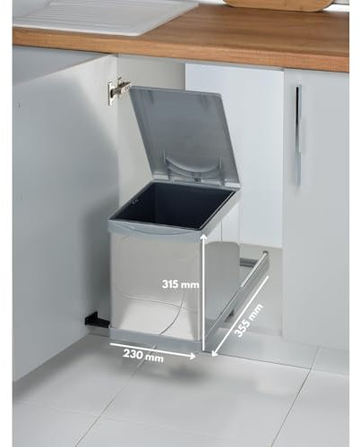 Aspira Home Ausziehbarer Küchen Mülleimer, Edelstahl & Kunststoff „Müllomatic PRO 1 MINI“ | Volumen: 12l | Mülltrennsystem | Herausnehmbare Inneneimer | Abfallsammler | Schienen- bzw. Gleitsystem