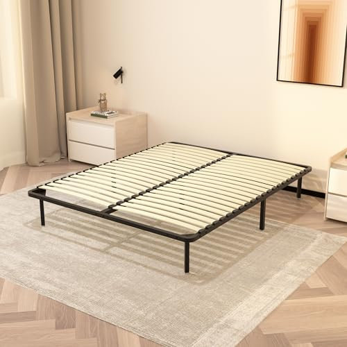 TEENO Sommier 160x200, Sommiers à Lattes avec 9 Pieds pour Adulte, 2 * 18 Lattes, Hauteur 29cm, Cadre de Lit 160x200, Montage Rapide et Facile