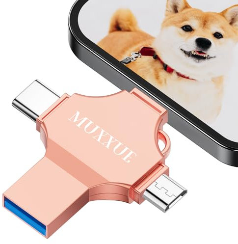 MUXXUE Memoria Esterna i phone 64GB, 4 in 1 Chiavetta USB per phone compatibile con dispositivi iOS,Pad,PC, Tablet e Smartphone Android, Senza Necessità di App
